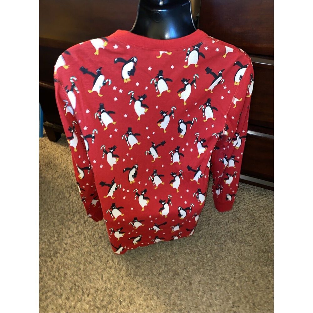 Hanna Andersson Christmas Penguins Red Long John Pajama Top Size Large - Picture 4 of 6